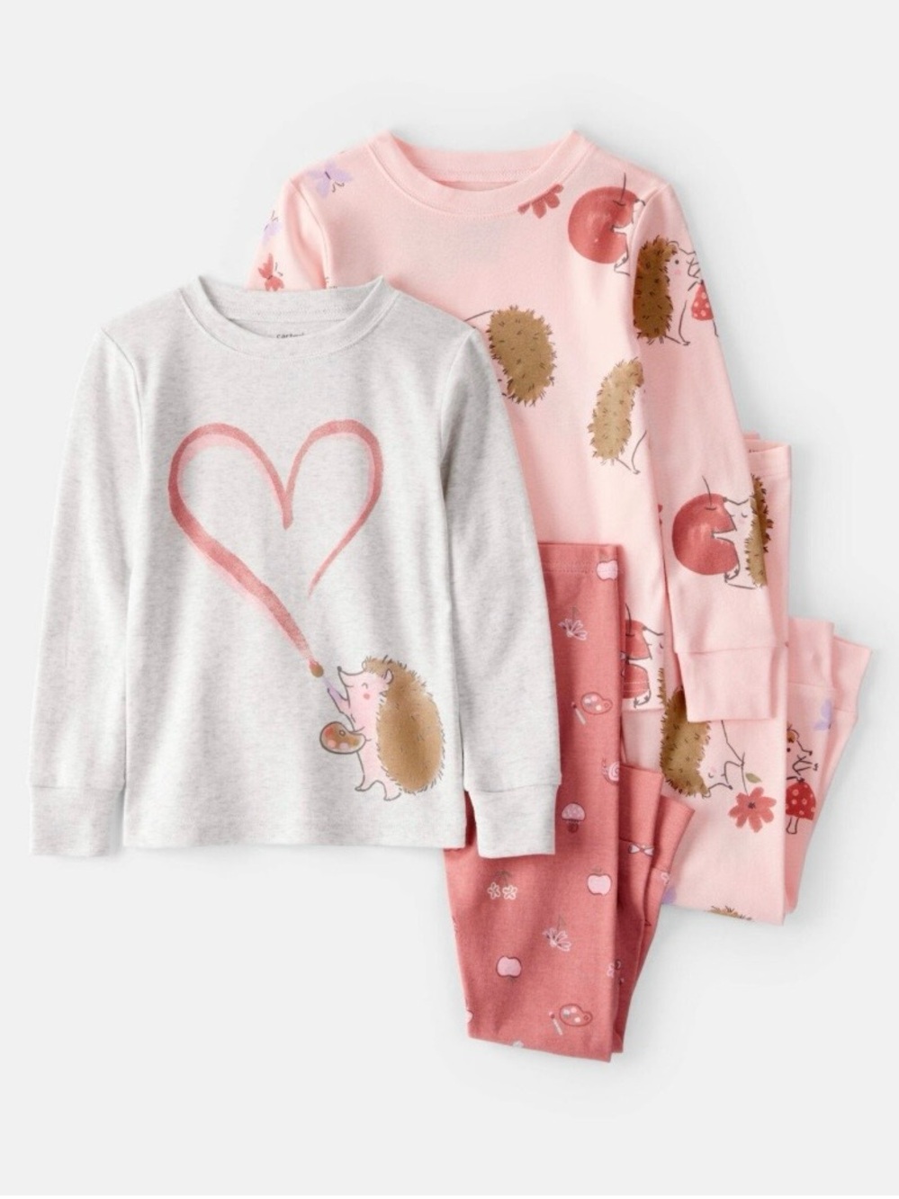 Carter's Hedgehog Heart 2-Pack Pajama Set - Pink & Light Gray